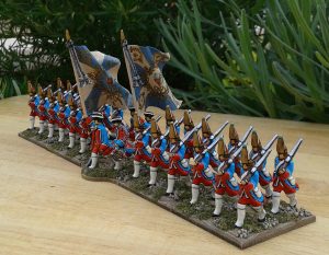 My take on the Erbprinz regiment - the regiment on the dust cover of 'Charge, or how to play wargmes'. Everybody should have an Erbprinz regiment. I waited forty five years for mine. 30mm metal Spencer Smith figures from the WAS range.